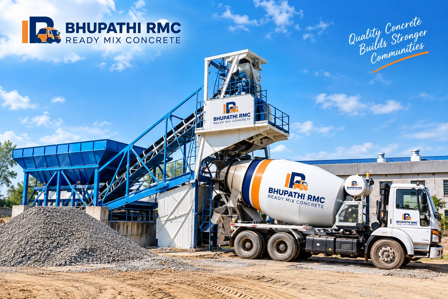 BHUPATHI RMC batching plant and mixer truck